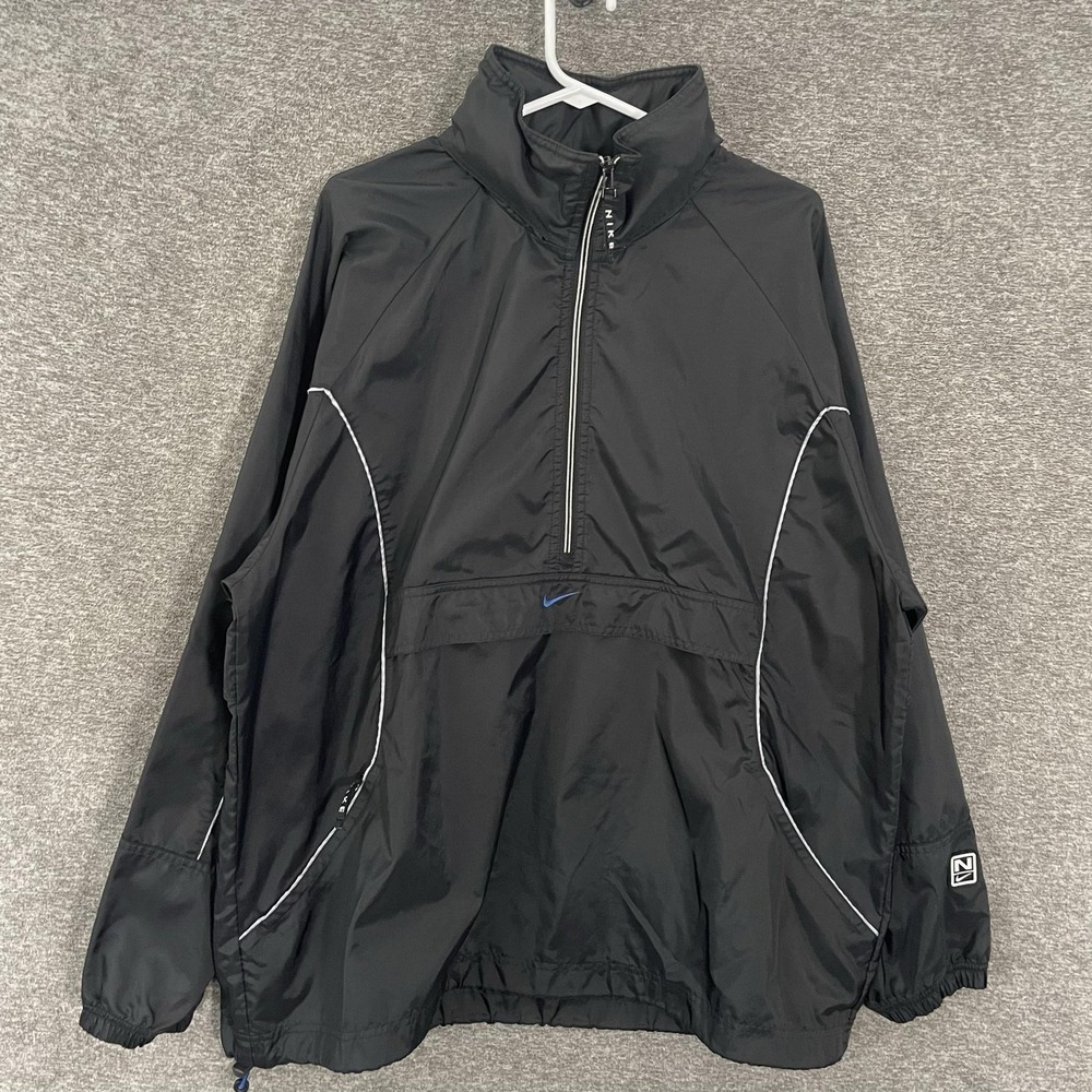 Vintage Nike Jacket Mens Large Black Half Zip Pullover Windbreaker Anorak